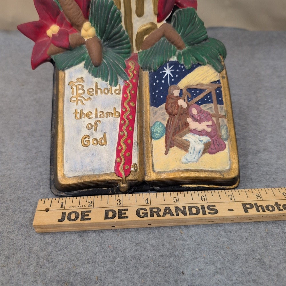 Atlantic Mold Vtg Ceramic Nativity Book Candle Display Behold the Lamb of God - Picture 4 of 7